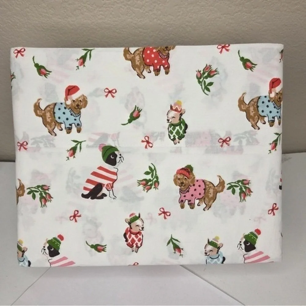 Cath Kidston Puppy Love Pink King Sheet Set 100%‎ Cotton Christmas Dogs Holiday